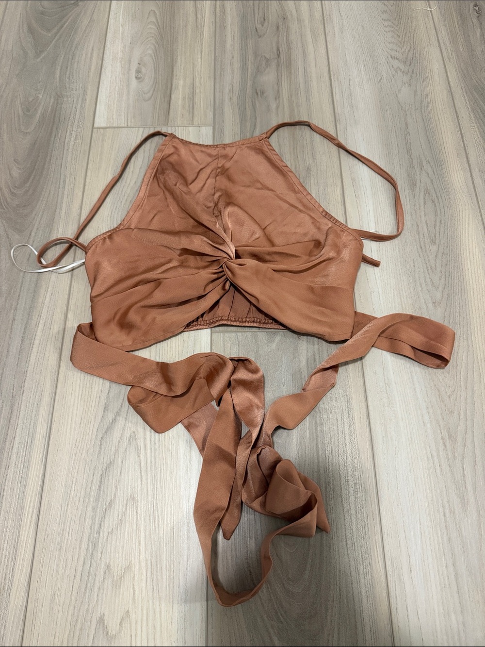 Satin Rust Twist Front Tie Crop Top